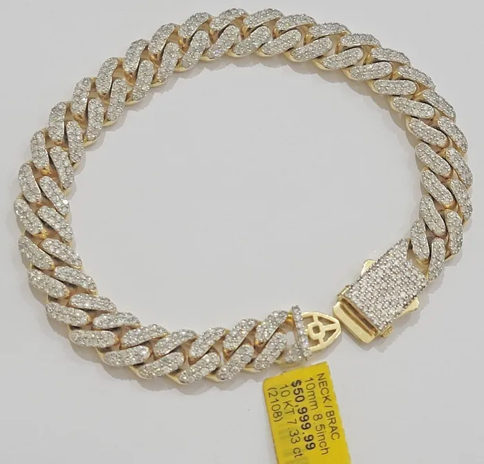Bracelets Gold and Diamond 10k Miami cuban Gold Diamond Bracelet 10mm 7 CT Natural Diamonds Solid