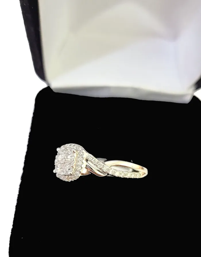 Gold and Diamond Rings REAL 10k White Gold Diamond Ring 075 CT Square Shaped Ladies Engagement Wedding