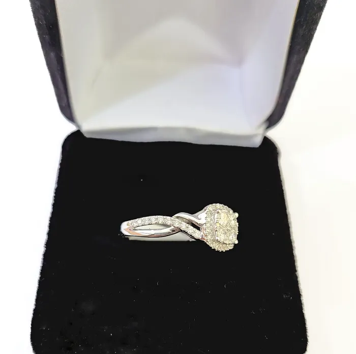 Gold and Diamond Rings REAL 10k White Gold Diamond Ring 075 CT Square Shaped Ladies Engagement Wedding