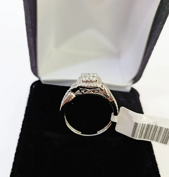 Gold and Diamond Rings REAL 10k White Gold Diamond Ring 075 CT Square Shaped Ladies Engagement Wedding