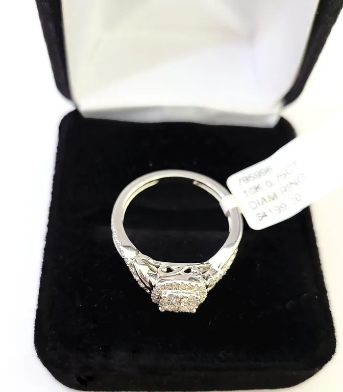Gold and Diamond Rings REAL 10k White Gold Diamond Ring 075 CT Square Shaped Ladies Engagement Wedding
