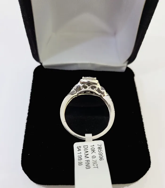 Gold and Diamond Rings REAL 10k White Gold Diamond Ring 075 CT Square Shaped Ladies Engagement Wedding
