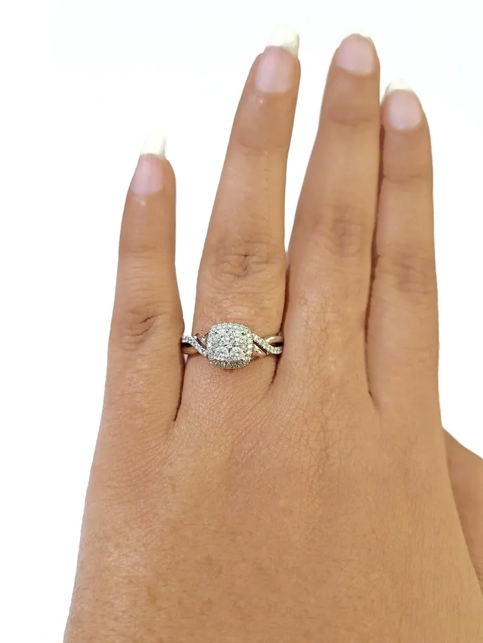 Gold and Diamond Rings REAL 10k White Gold Diamond Ring 075 CT Square Shaped Ladies Engagement Wedding