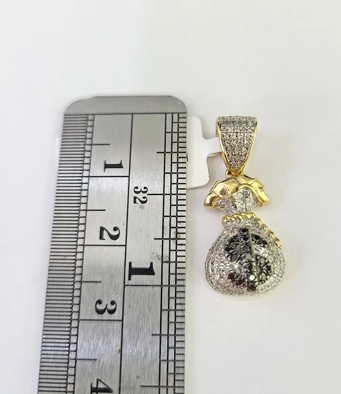 Necklaces 10k Solid Rope Chain 2mm Money Bag Diamond Pendant Charm Necklace SET 1822 in Gold and Diamond