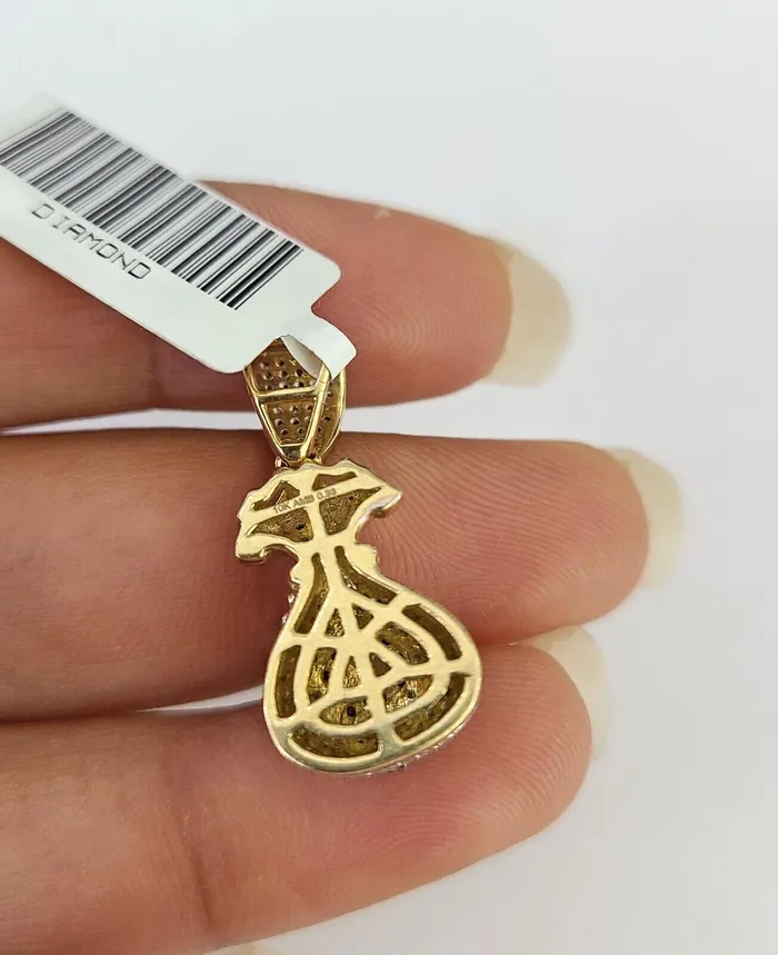 Necklaces 10k Solid Rope Chain 2mm Money Bag Diamond Pendant Charm Necklace SET 1822 in Gold and Diamond