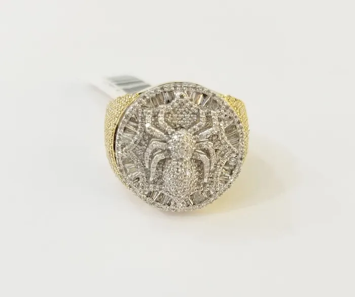 Rings Globalwatches10 10k Real Yellow Gold Mens Real Diamond Baguette Spider Ring 179CT Size
