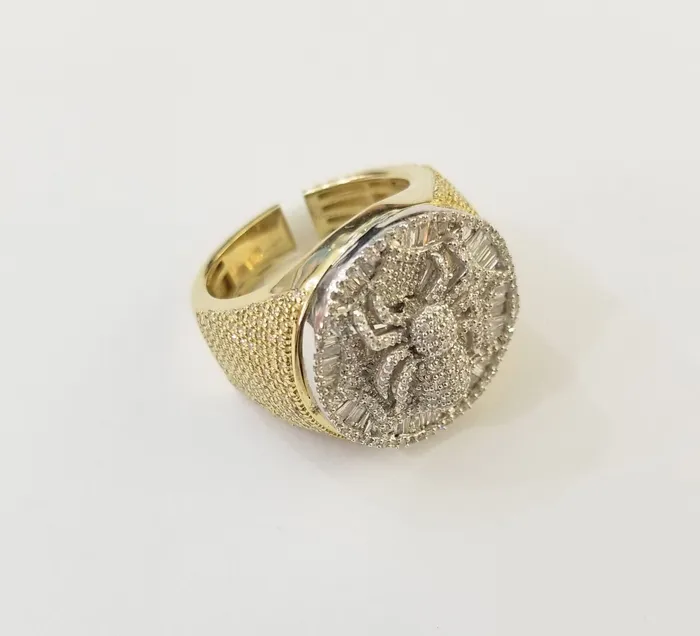 Rings Globalwatches10 10k Real Yellow Gold Mens Real Diamond Baguette Spider Ring 179CT Size