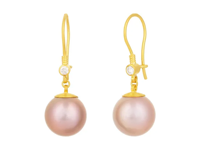 GG GOLD OOAK Earrings GURHAN Oyster Gold Pearl Single Drop Earrings 13mm Round on Wire Hook