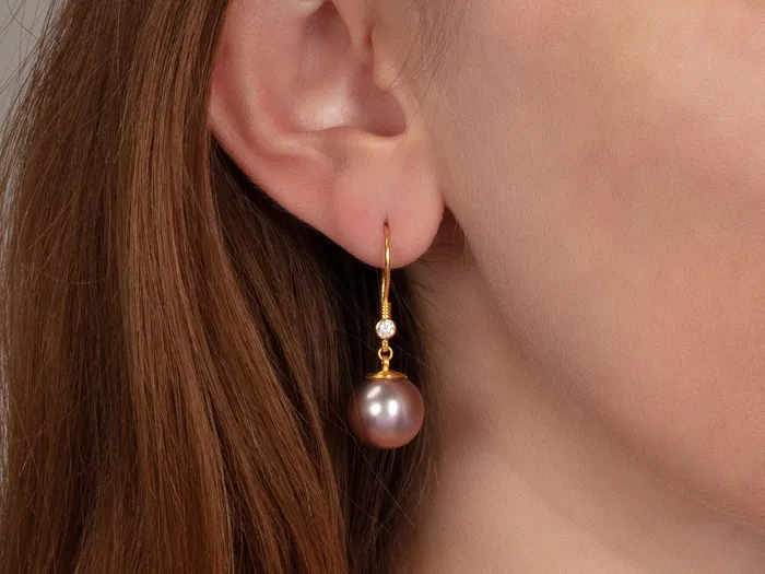 GG GOLD OOAK Earrings GURHAN Oyster Gold Pearl Single Drop Earrings 13mm Round on Wire Hook GG GOLD OOAK Earrings GURHAN Oyster Gold Pearl Single Drop Earrings 13mm Round on Wire Hook