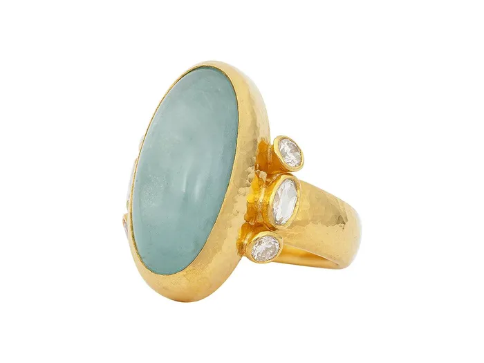 GURHAN Rune Gold Aquamarine Cocktail Ring 23x10mm Oval GG GOLD OOAK Rings GURHAN Rune Gold Aquamarine Cocktail Ring 23x10mm Oval GG GOLD OOAK Rings