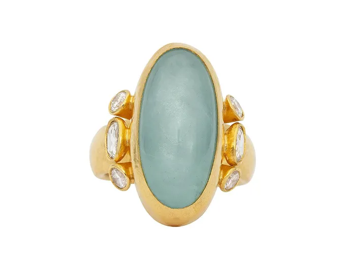 GURHAN Rune Gold Aquamarine Cocktail Ring 23x10mm Oval GG GOLD OOAK Rings