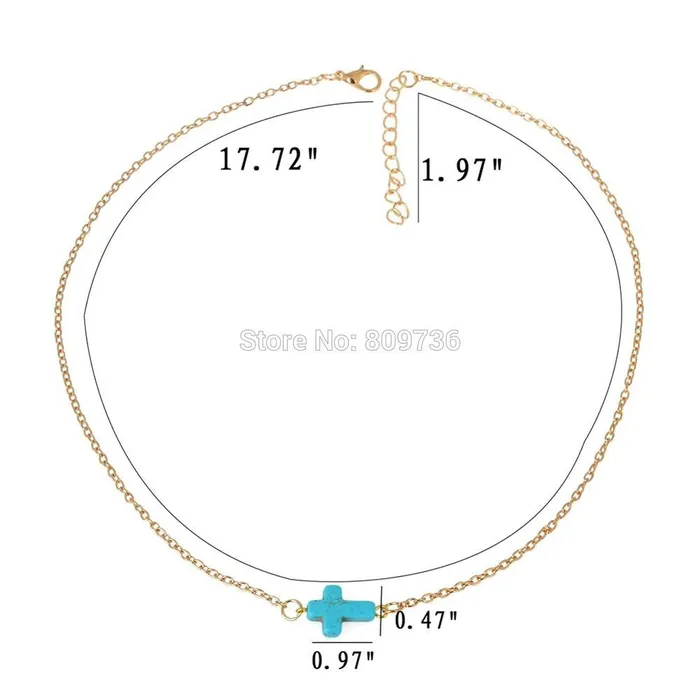 Necklaces sparklingselections Sideway Boho Blue Stone Cross Pendant Necklace For Women Necklaces sparklingselections Sideway Boho Blue Stone Cross Pendant Necklace For Women