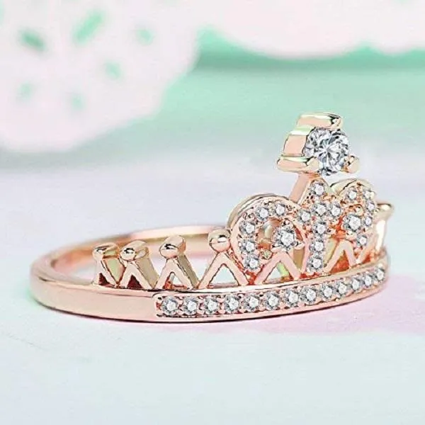 Rings sparklingselections New Rose Gold Silver Color Metal CZ Zirconia Princess Crown Shaped Finger Ring For Women Exquisite Luxury Wedding Jewelry For Party Occasions
