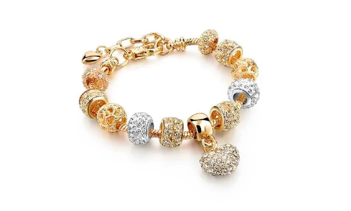 sparklingselections Charm Necklaces Luxury Crystal Heart Charm Bracelets Bangles