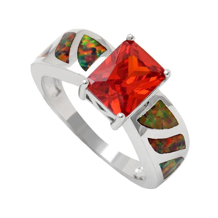 sparklingselections Rings Red Square AAA CZ New Silver Color Engagement Ring sparklingselections Rings Red Square AAA CZ New Silver Color Engagement Ring