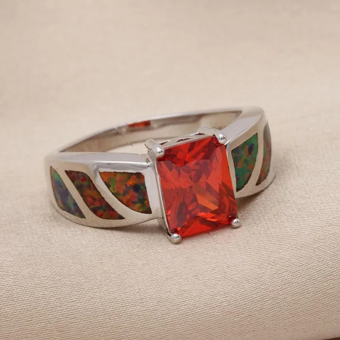 sparklingselections Rings Red Square AAA CZ New Silver Color Engagement Ring sparklingselections Rings Red Square AAA CZ New Silver Color Engagement Ring