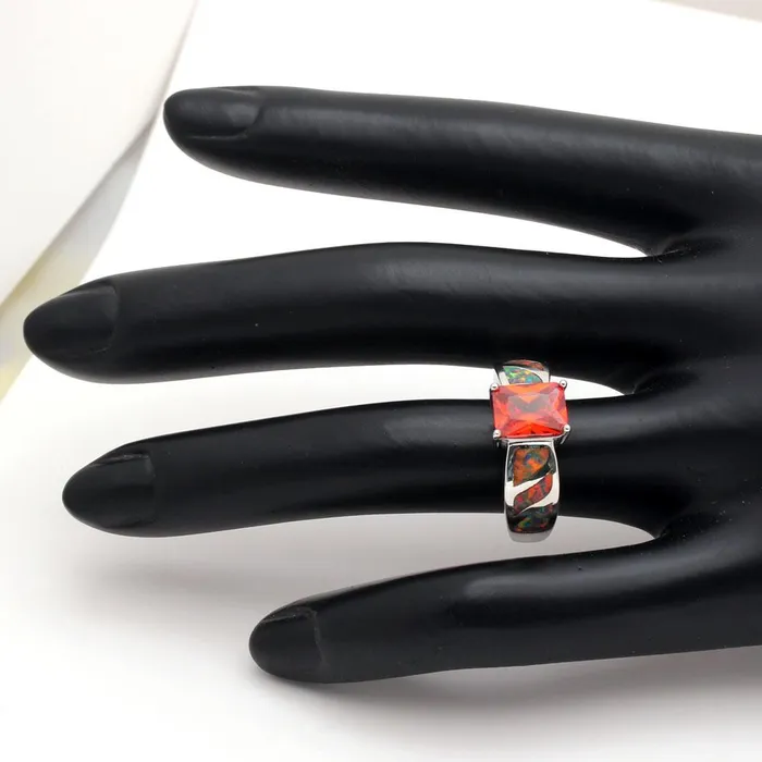 sparklingselections Rings Red Square AAA CZ New Silver Color Engagement Ring sparklingselections Rings Red Square AAA CZ New Silver Color Engagement Ring