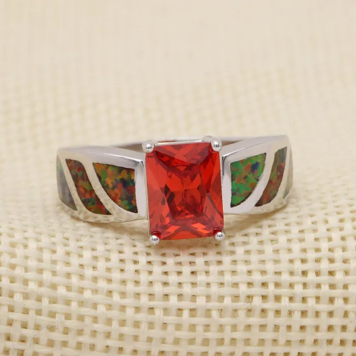 sparklingselections Rings Red Square AAA CZ New Silver Color Engagement Ring sparklingselections Rings Red Square AAA CZ New Silver Color Engagement Ring
