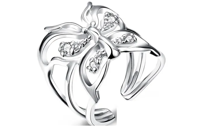 sparklingselections Rings Zircon Silver Plated Butterfly Ring