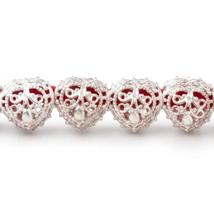 Beadsofcambaycom Rings 13mm Sterling Silver Plated Copper Filigree Heart 8 inch 16 Beads