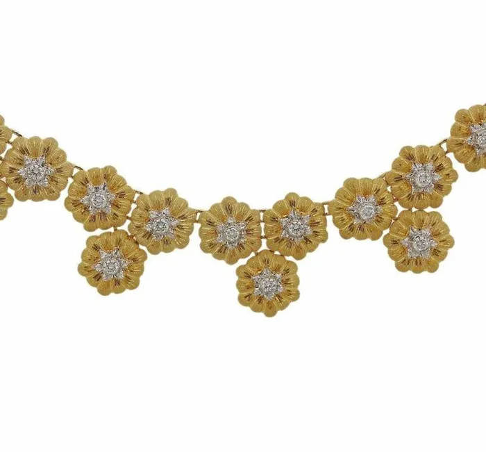 Buccellati Gold Diamond Flower Motif Necklace Buccellati Necklaces