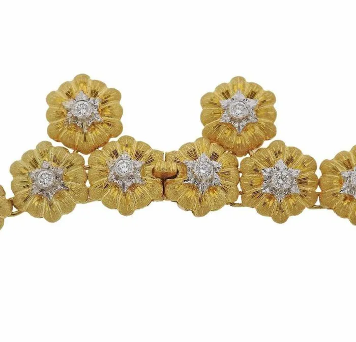 Buccellati Gold Diamond Flower Motif Necklace Buccellati Necklaces