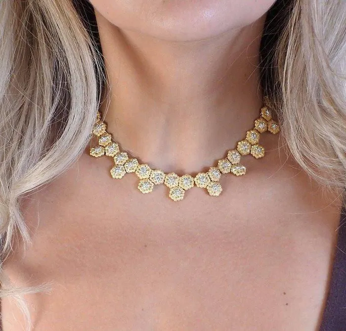 Buccellati Gold Diamond Flower Motif Necklace Buccellati Necklaces