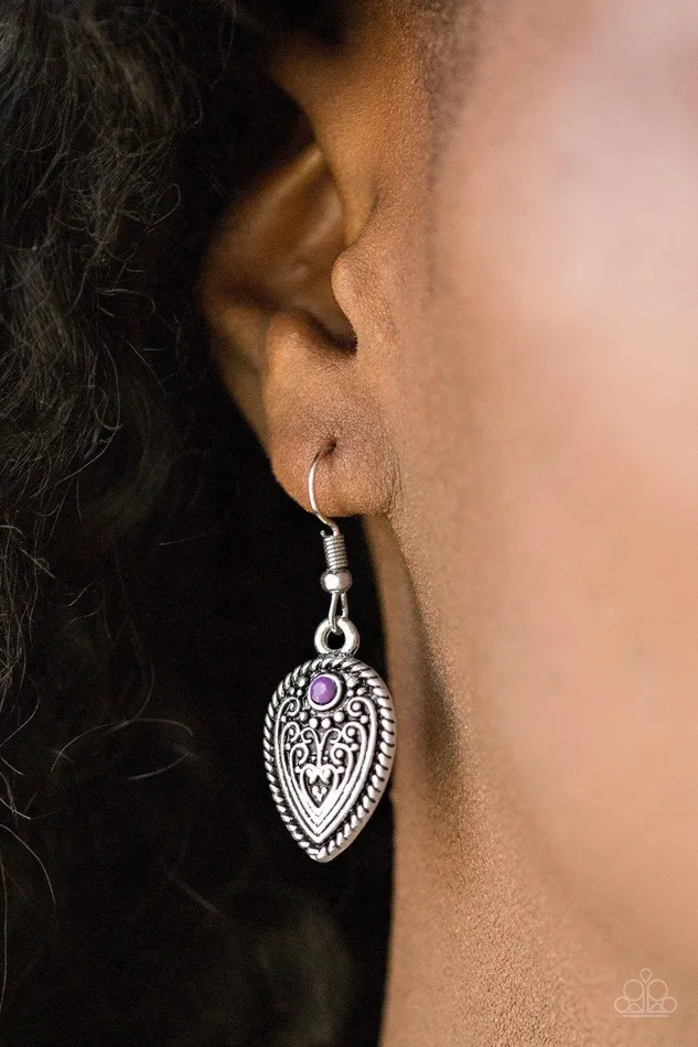 Distance PASTURE Purple Earrings Jewelry By Bretta Paparazzi Accessories Earrings