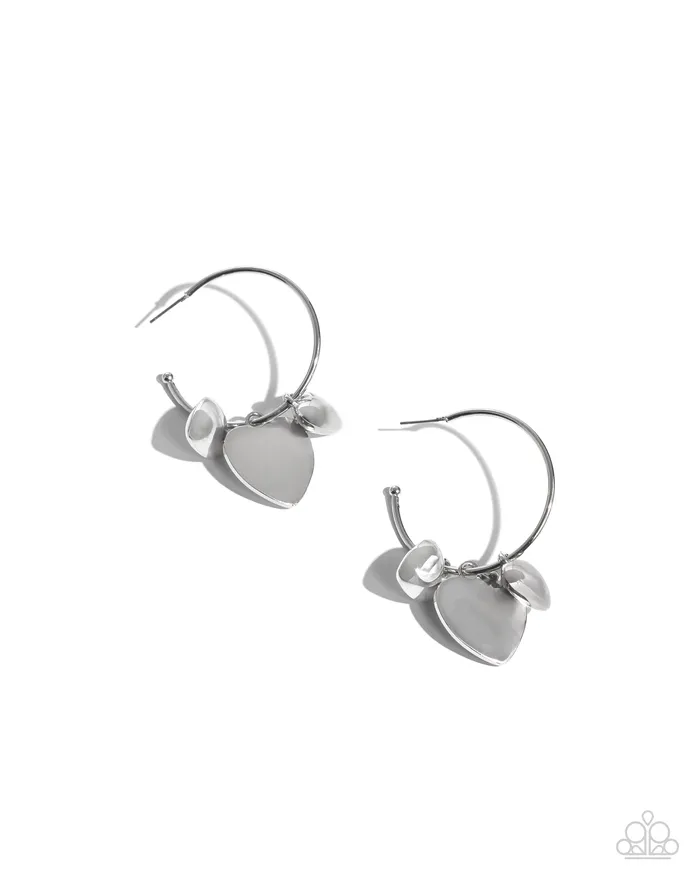Earrings Paparazzi Accessories Casually Crushing Silver Heart Hoop Earrings Jewelry by Bretta