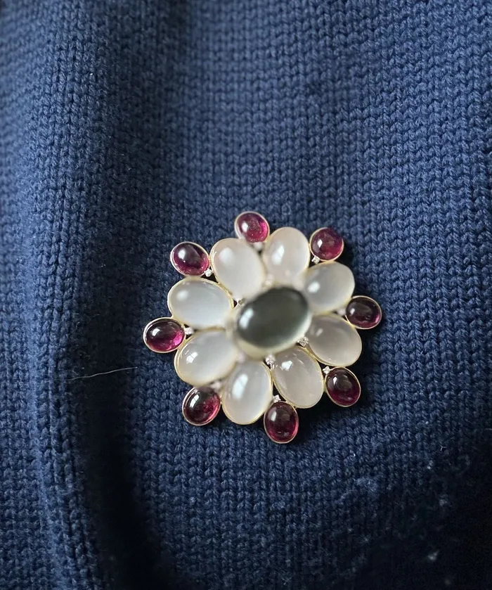 Faraone Mennella Earrings Faraone Mennella Gold Diamond Tourmaline Rose Quartz Brooch