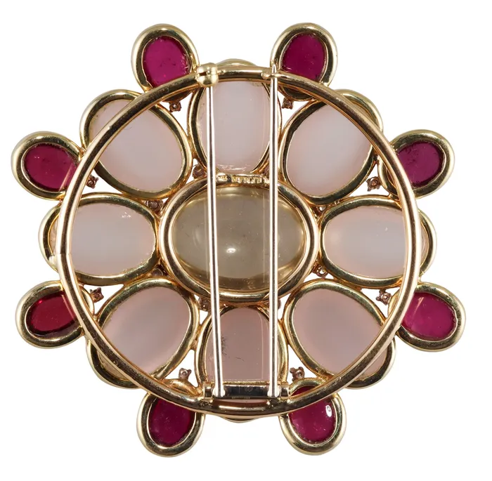 Faraone Mennella Earrings Faraone Mennella Gold Diamond Tourmaline Rose Quartz Brooch