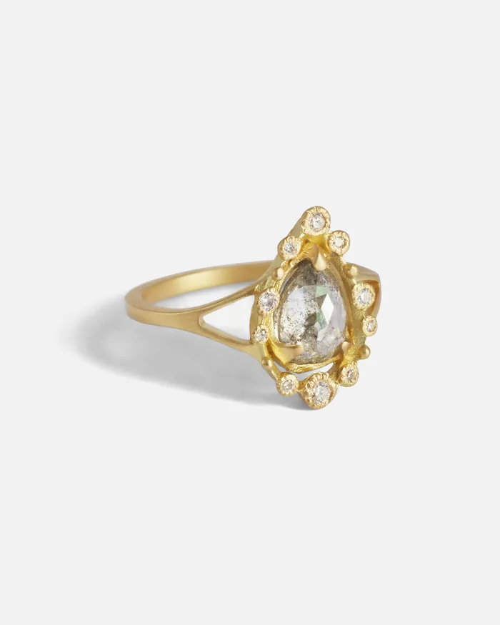 Melee E18 Salt Pepper and White Diamond Ring Hiroyo Rings