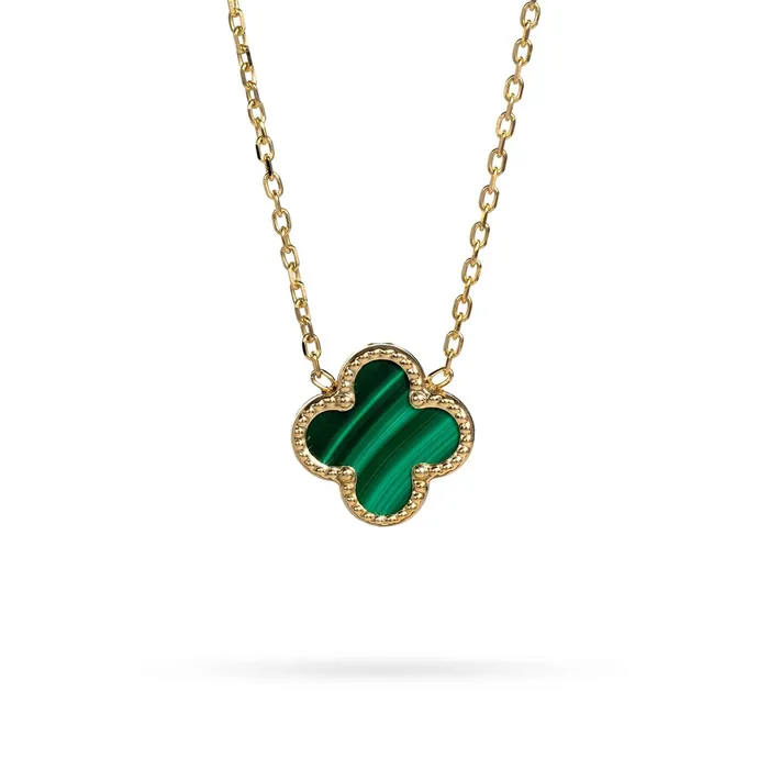 Necklaces Senso Gold Golden necklace with clover and light green malachite 42cm Senso Gold Shine
