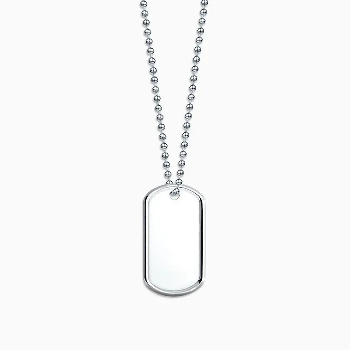 Sandy Steven Engravers Necklaces Engravable Mens RaisedEdge Sterling Silver Dog Tag Slider Necklace with Ball Chain Medium