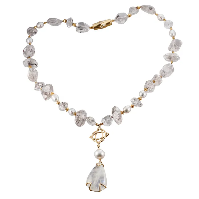 Verdura Verdura Gold Pearl Labradorite Diamond Rutilated Quartz Necklace Necklaces