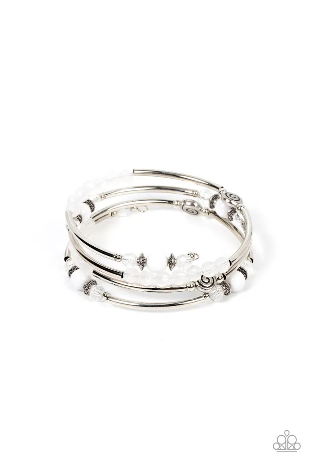Whimsically Whirly White Coil Bracelet Jewelry by Bretta Paparazzi Accessories Bracelets