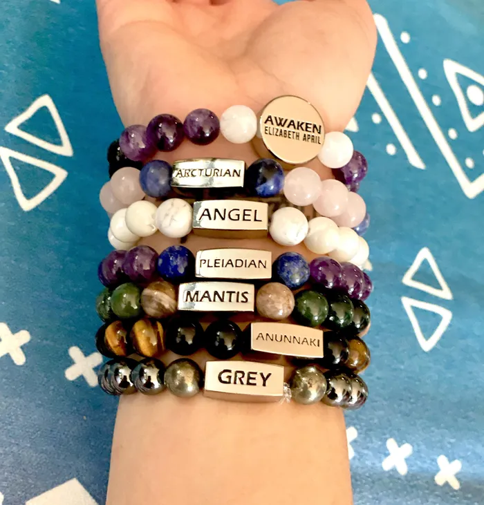 10mm Elizabeth April Channeled Angel Sacred Geometry Limited Edition Cosmic Species Stretch Bracelet Lily Rose Jewelry Co Bracelets