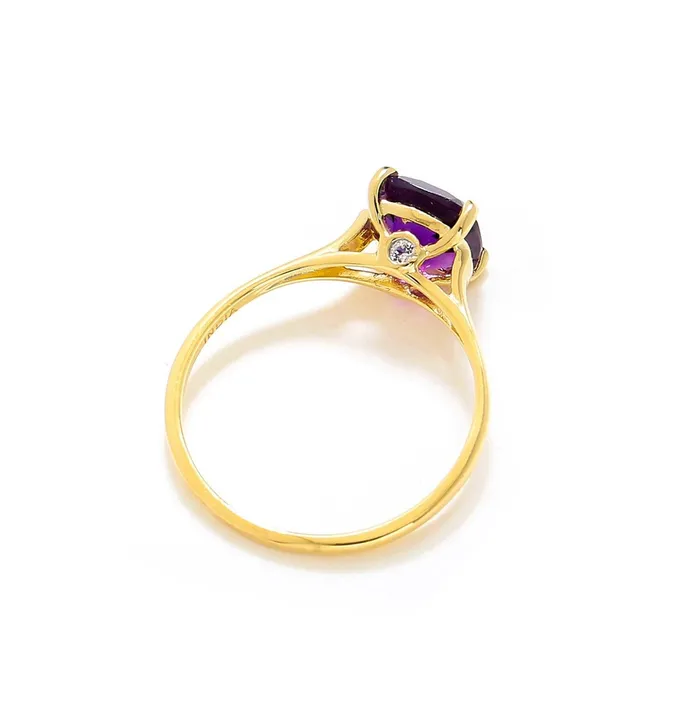 African Amethyst White Topaz Solid 10K Yellow Gold Gemstone Ring YoTreasure Rings