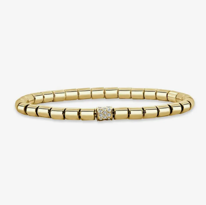 Bracelets Sabrina Designs Co 14k Yellow Gold 4mm Solid Diamond Barrel Stretch Bracelet I9125