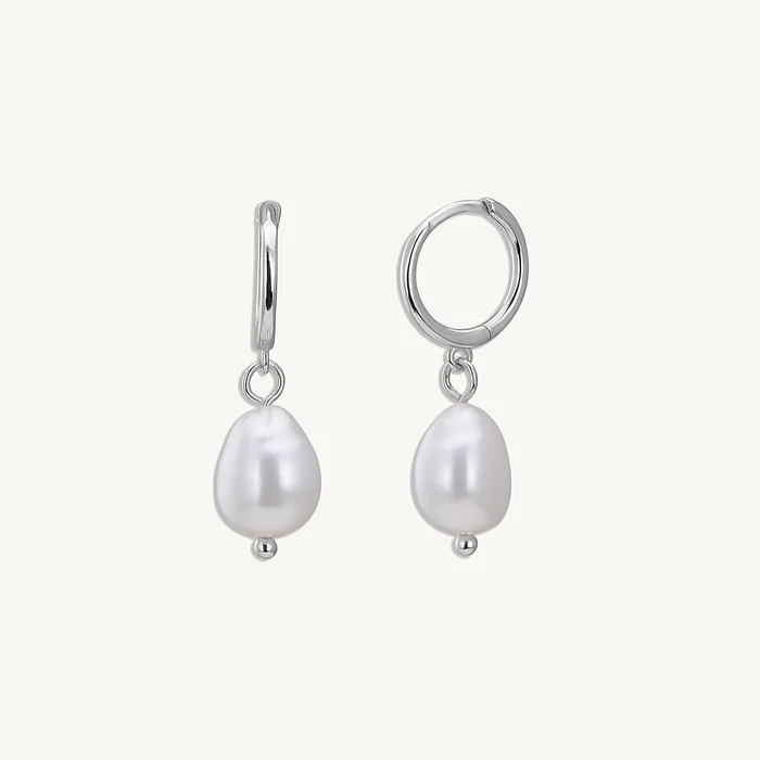 Camile Stone Pearl Hoop Huggie Earrings Earrings
