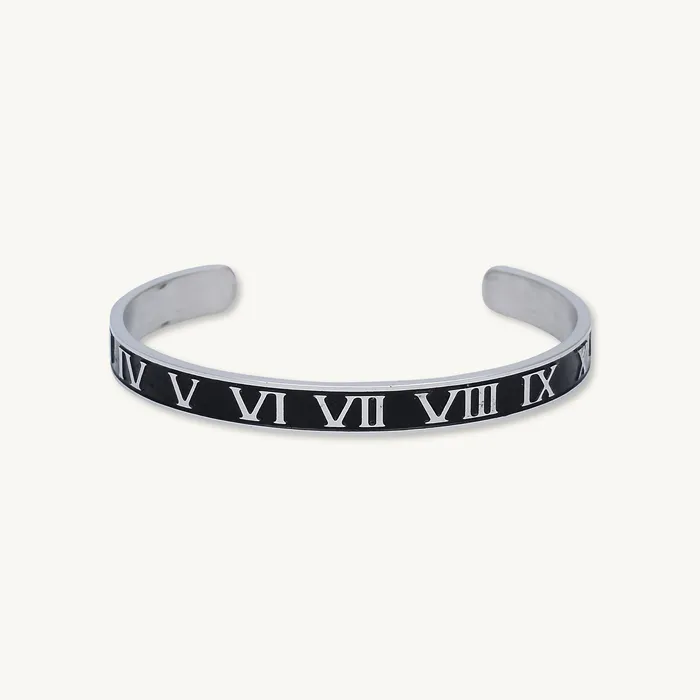 Camile Stone Rings Roman Numerals Open Cuff Bangle
