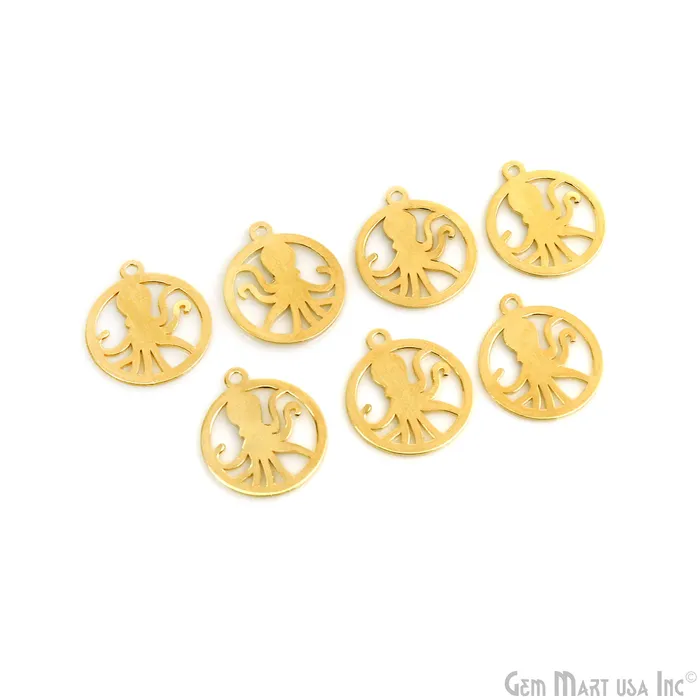 Charm Necklaces GemMartUSA Octopus Shape Laser Charm Gold Plated 23x20mm Finding Charm Connector