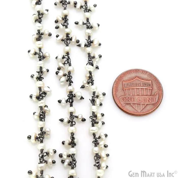 Charm Necklaces GemMartUSA Pearl Faceted Beads Oxidized Wire Wrapped Cluster Dangle Chain