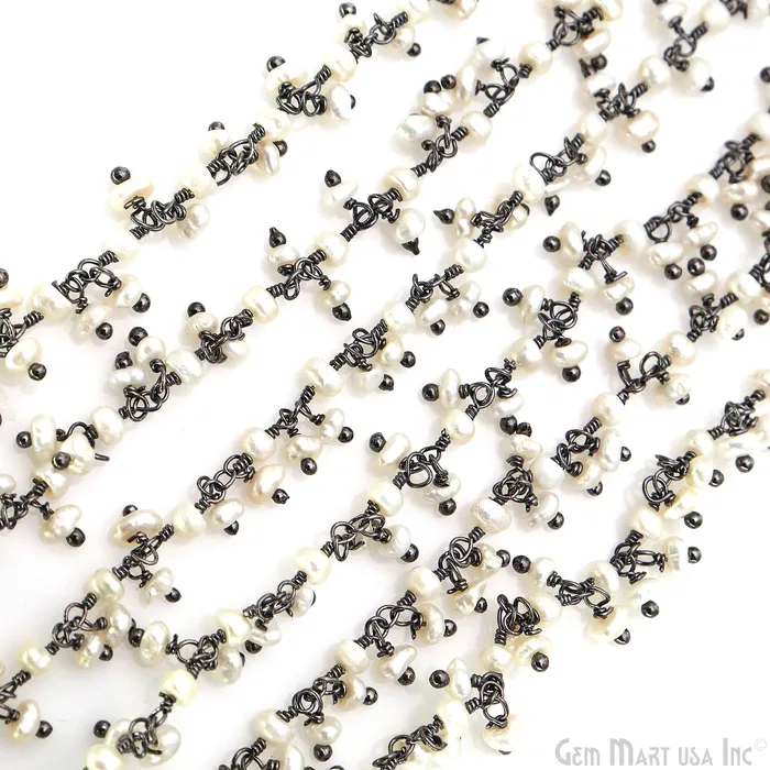 Charm Necklaces GemMartUSA Pearl Faceted Beads Oxidized Wire Wrapped Cluster Dangle Chain