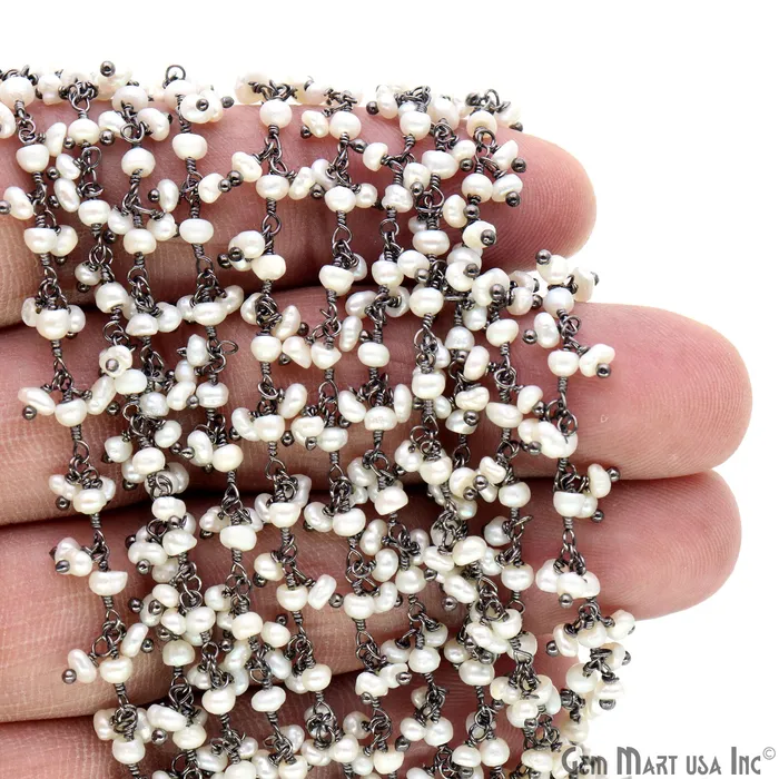 Charm Necklaces GemMartUSA Pearl Faceted Beads Oxidized Wire Wrapped Cluster Dangle Chain