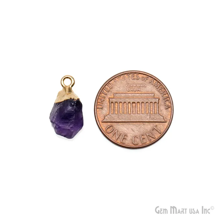 Charm Necklaces GemMartUSA Rough Amethyst Gemstone 12x7mm Organic Gold Edged Single Bail Connector Charm