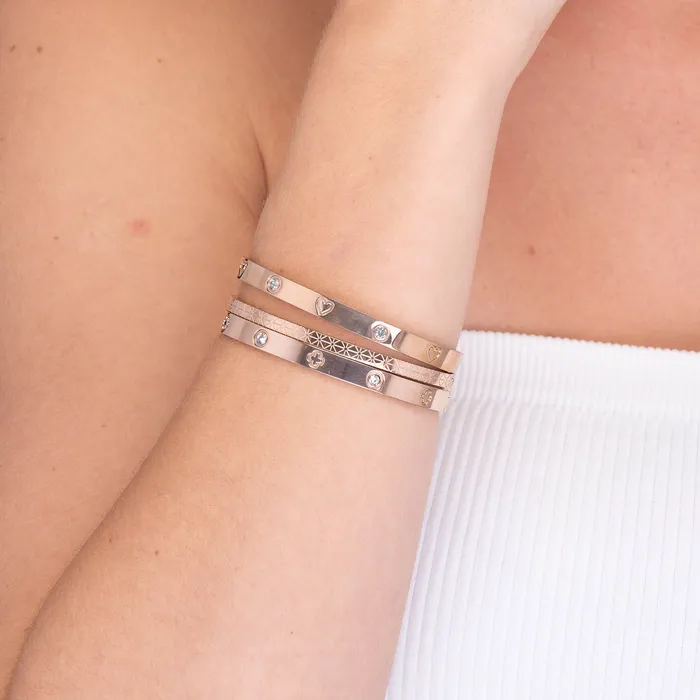 Clover Zirconia Hinged Bangle Bracelet Camile Stone Bracelets