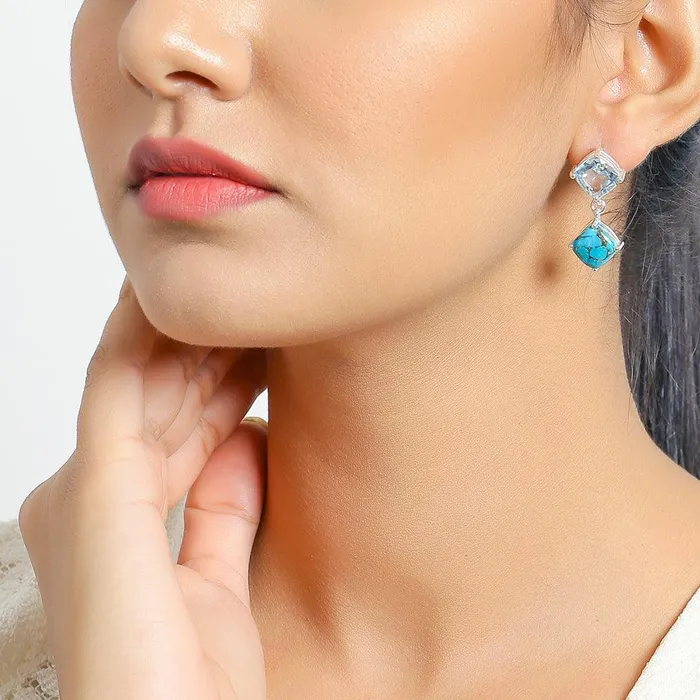 Earrings Blue Topaz Turquoise Solid 925 Sterling Silver Drop Earrings Jewelry YoTreasure