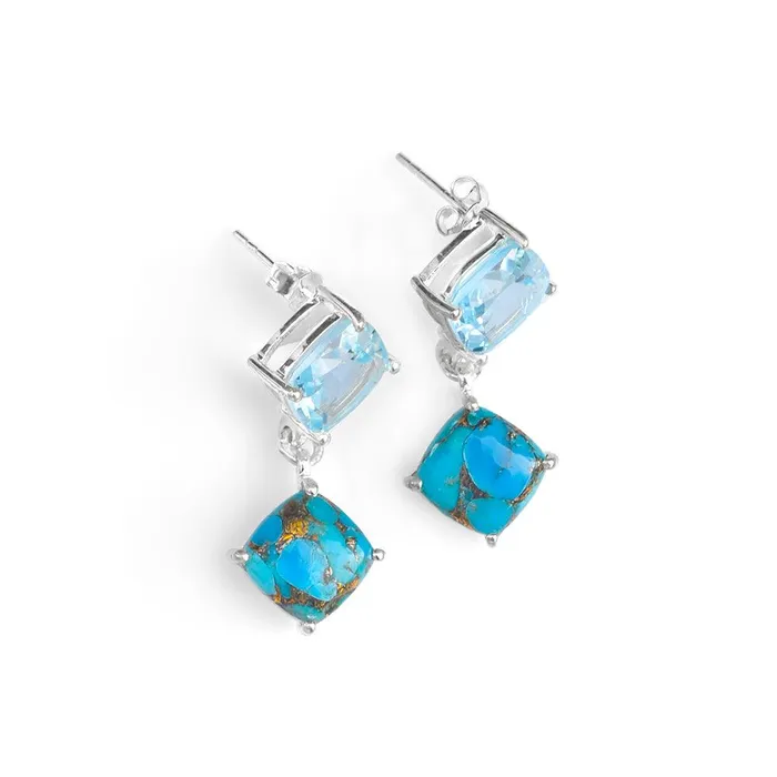 Earrings Blue Topaz Turquoise Solid 925 Sterling Silver Drop Earrings Jewelry YoTreasure