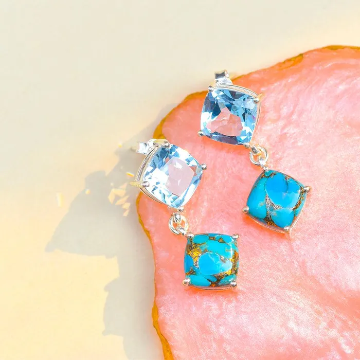 Earrings Blue Topaz Turquoise Solid 925 Sterling Silver Drop Earrings Jewelry YoTreasure